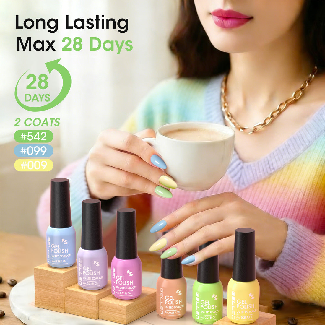 Gellen Gel Nail Polish Set of 6 Same Color Same Bottle Purple Pink Green Macaron Glossy Gel Polish, Soak off Gel Nail Kit for DIY Home Gel Manicure Set for Nail Art