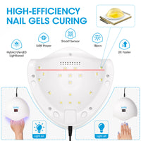 Gellen 54W UV Nail Lamp with Auto Sensor LCD Display, 3 Timers LED Nail Lamp for Cure Gel Polish, 18 Beads Fast Curing Nail Dryer, Salon Home Use, White