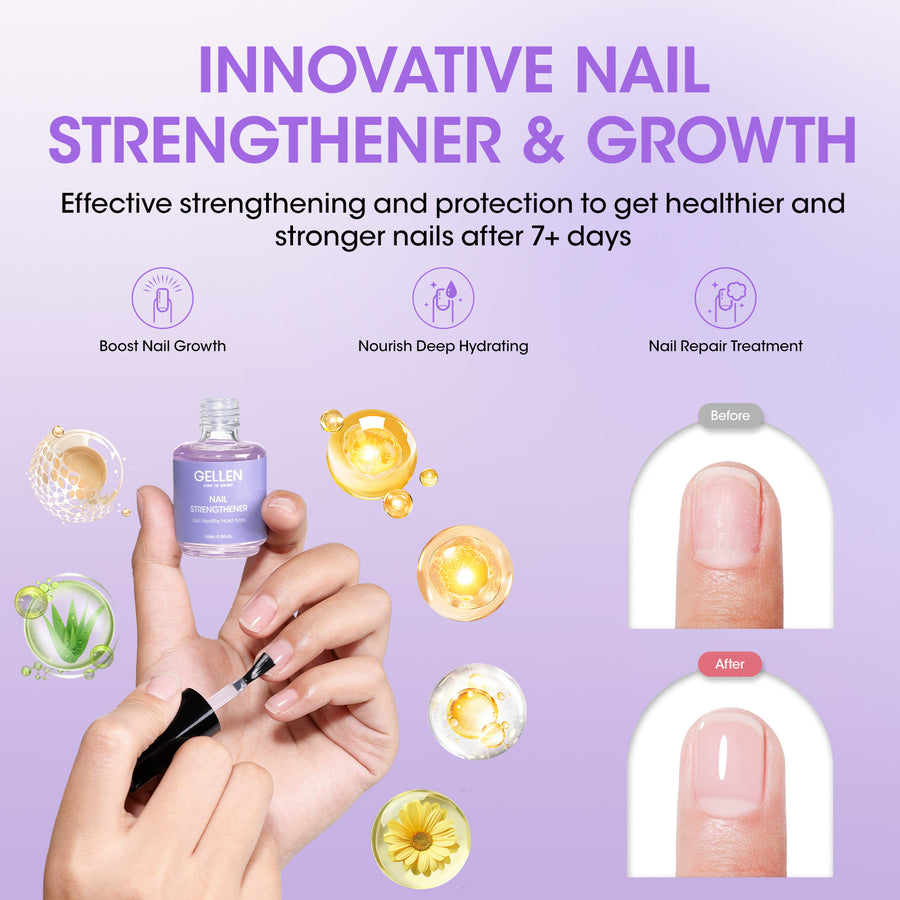 Gellen Gel Polish Remover Kit, 3-5 minutes Quick Removal, with Liquid Latex Tape Easy Peel Off & Nail Strengthener & Manicure Tools, No Need Wrapping or Soaking