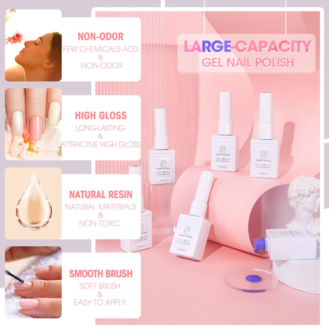 Perfect Summer Gel Nail Polish, 12 Colors Gel Polish Classic Gray Nude Black Soak Off UV Nail Polish Gel, Manicure DIY Salon Nail Art Gift for Women Girls