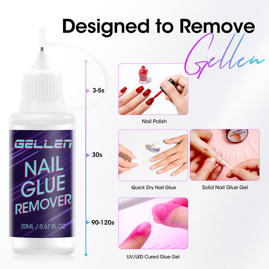 Gellen Nail Glue Remover, 20ML Needle Nozzle Non-Acetone Gel Nail Glue Remover for Press On Nails, Easy Remove Solid Nail Glue Gel On Fake Nail Tip
