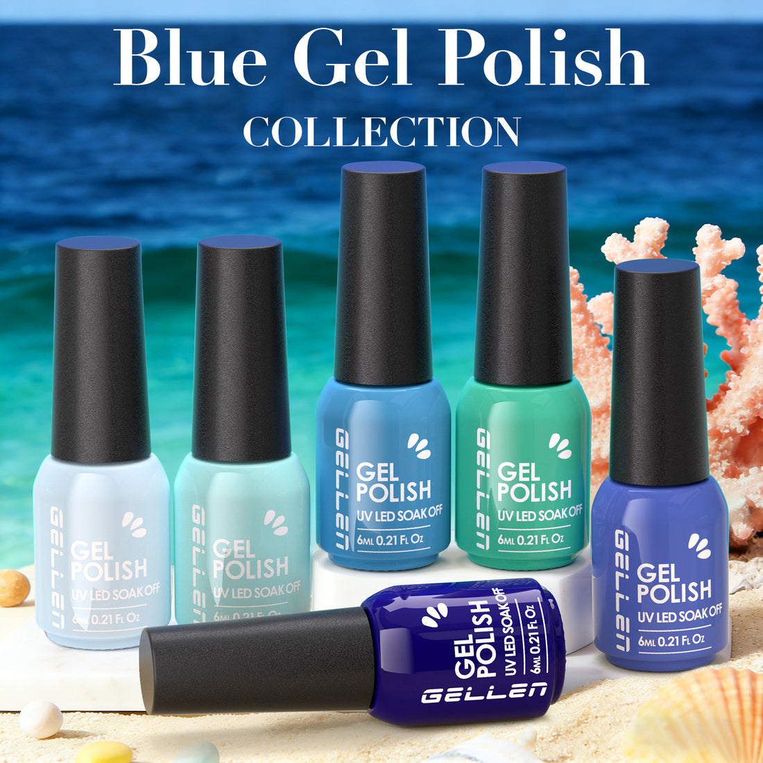 Gellen Gel Nail Polish Set of 6 Same Color Same Bottle Ocean Blue Mint Green Glossy Gel Polish, Soak off Gel Nail Kit for DIY Home Gel Manicure Set for Nail Art
