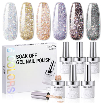Candy Lover Gel Nail Polish, Orange Grey Silver Gold Glitter Gel Polish Set, UV Nail Polish Gel