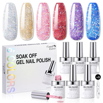 Candy Lover Gel Nail Polish, Blue Purple Pink Red Glitter Nail Gel Polish, UV Nail Polish Gel