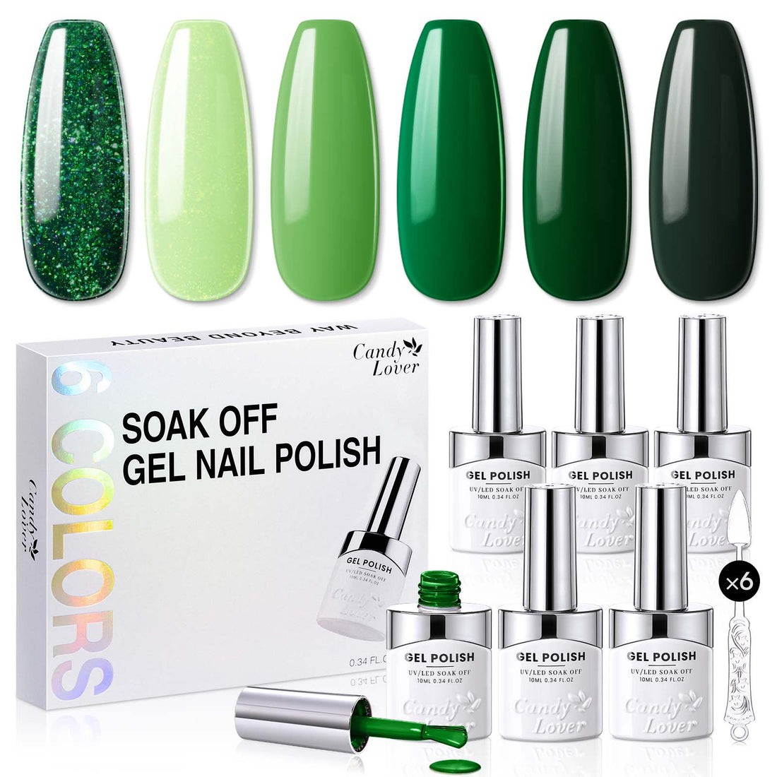 Candy Lover Gel Nail Polish Set, Green Glitter Nail Polish Gel, UV Gel Polish