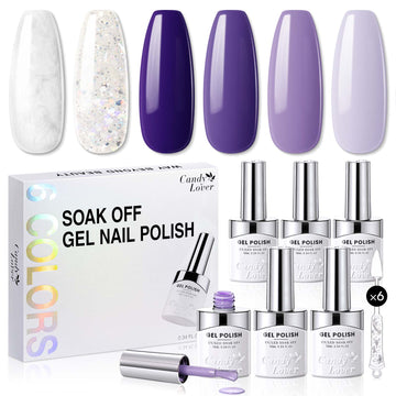 Candy Lover Gel Nail Polish, Purple Colors Nail Gel Polish, Pearl White Glitter Gel Polish Set
