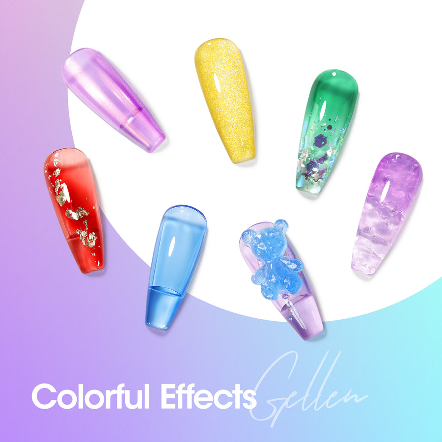 Gellen Gel Nail Polish Kit - 6 Colors Ice Glassy Gel Blue Purple Yellow Red Green Pink Gel Polish Set Soak Off LED Gel Nail Kit Nail Art DIY Manicure Gifts for Her