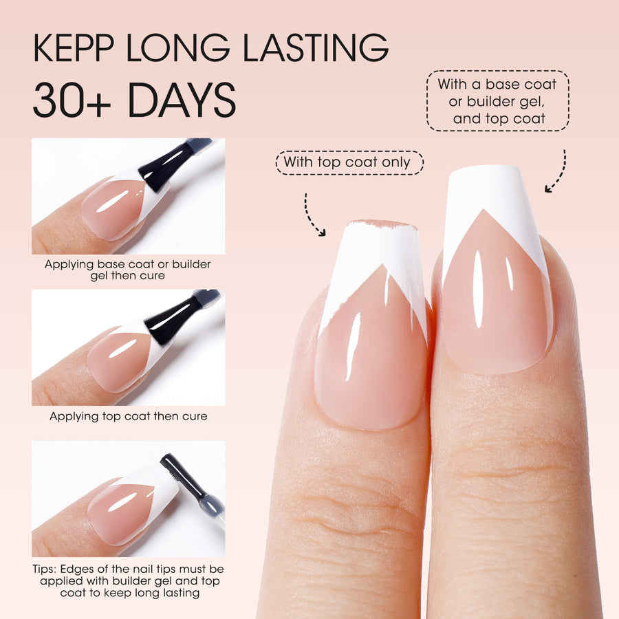 Gellen French Tips Press on Nails - 150 Pcs Brown Medium Coffin, Salon Acrylic Press on Nails Soft Gel Nail Tips, 15 Sizes Fake Nails Full Cover Tips for Nail Art