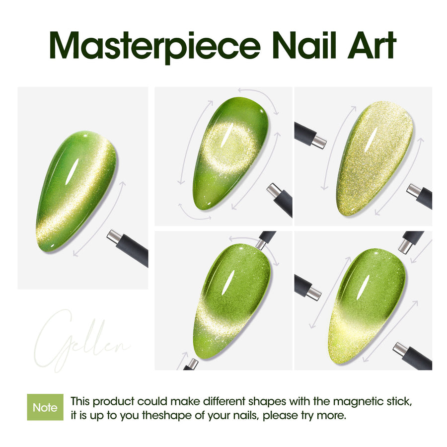 Gellen Cat Eye Gel Nail Polish, 18ml Gel Polish with Magnet Stick, Magnetic Shimmer Glitter Holographic Nail Polish Soak Off LED Gel for Nail Art DIY, Lime Green