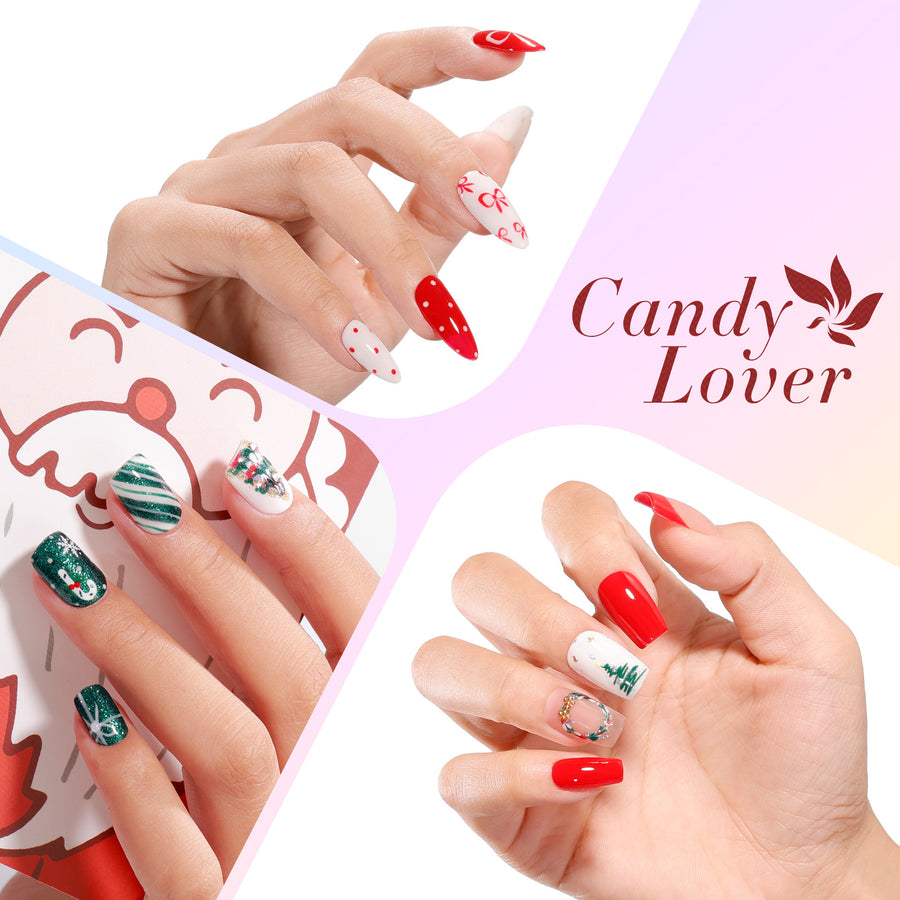 Candy Lover Gel Nail Polish Kit, 12 Colors Christmas Collection Nail Gel Kit with Greeting Card & 72W UV Nail Lamp, Salon Quality Long-lasting Gel Polish Set, Gift for Girl Women DIY Manicure