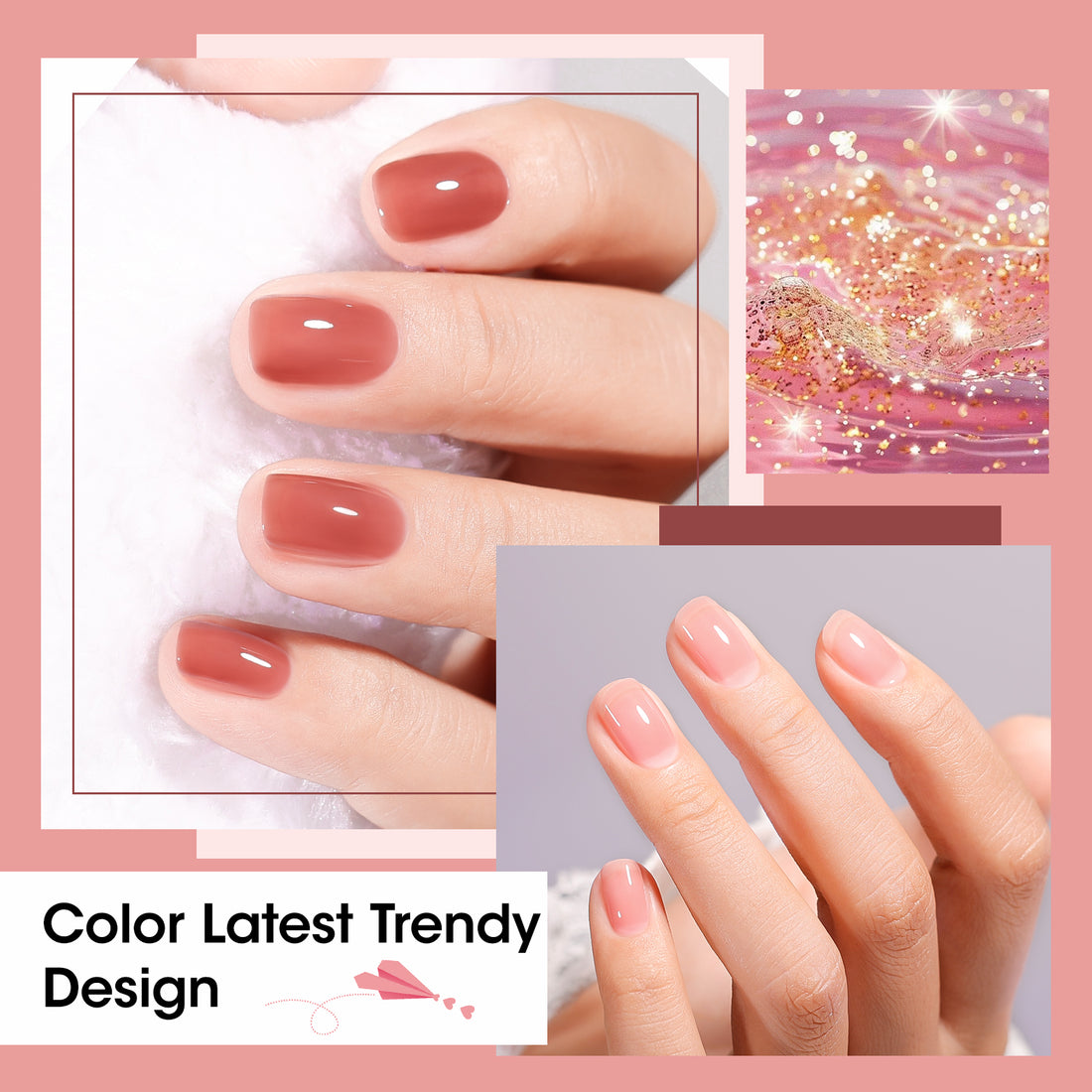 Gellen Nail Polish, Quick Air Dry 6 Colors Nail Lacquer Set Classic Jelly Nude Brown Nail Polish Set for Nail Manicure DIY Art Home, No UV Light Needed, 0.33 Fl.oz