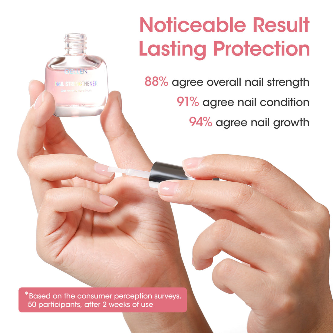 Gellen 15ml Nail Strengthener, Air Dry Clear Finish Nail Growth Strengthener for Thin Weak and Damaged Nails Repair Solution with Protein Keratin Calcium Nourish Nail Care Treatment, Sakura Scented