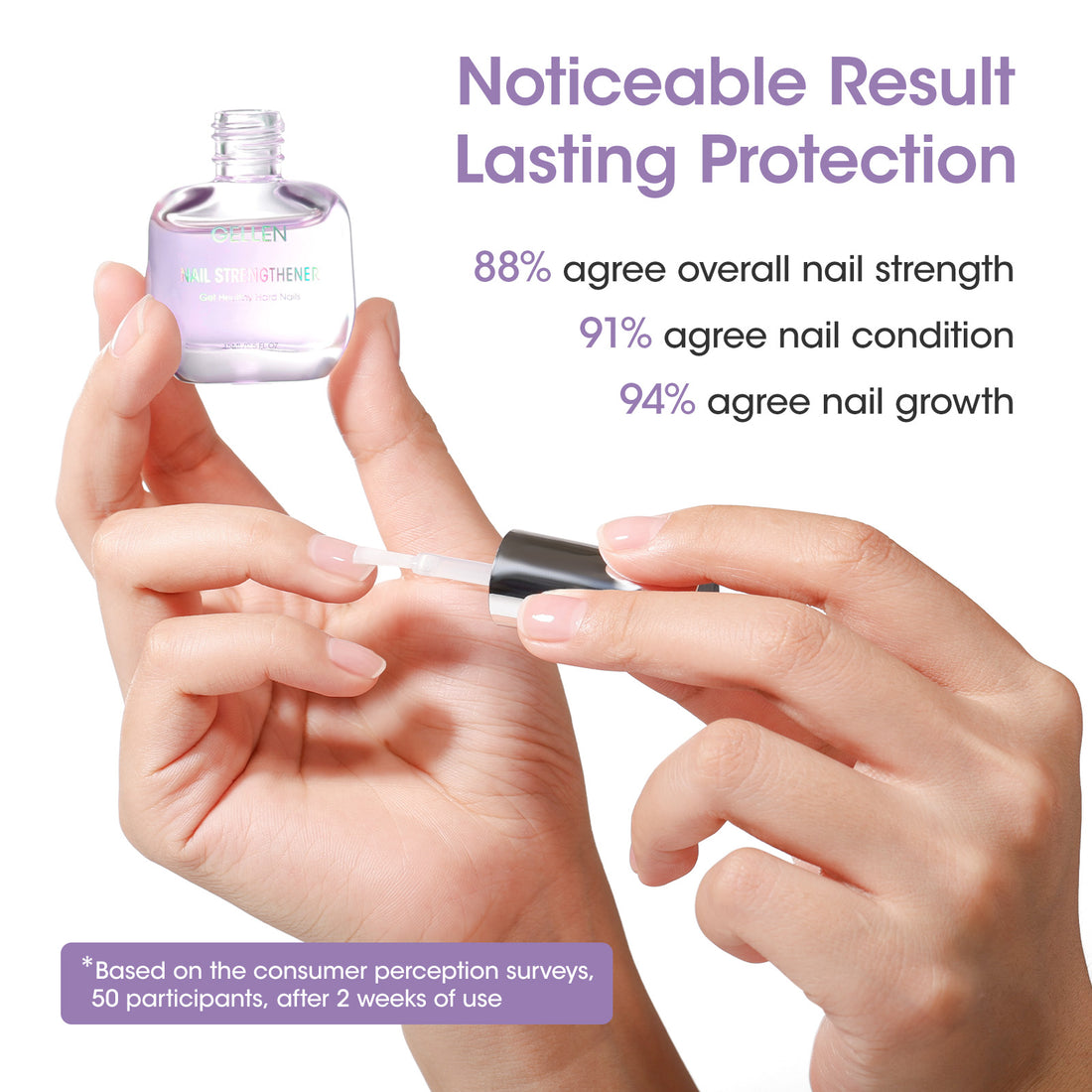Gellen 15ml Nail Strengthener, Air Dry Clear Finish Nail Growth Strengthener for Thin Weak and Damaged Nails Repair Solution with Protein Keratin Calcium Nourish Nail Care Treatment, Lavender Scented