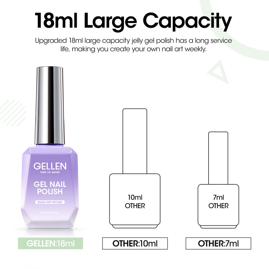 Gellen Jelly Gel Nail Polish, 18ML Sheer Pale Green Gel Polish UV Light Soak off Translucent Nail Polish Salon Manicure DIY Nail Art, Christmas Gifts for Women Girls