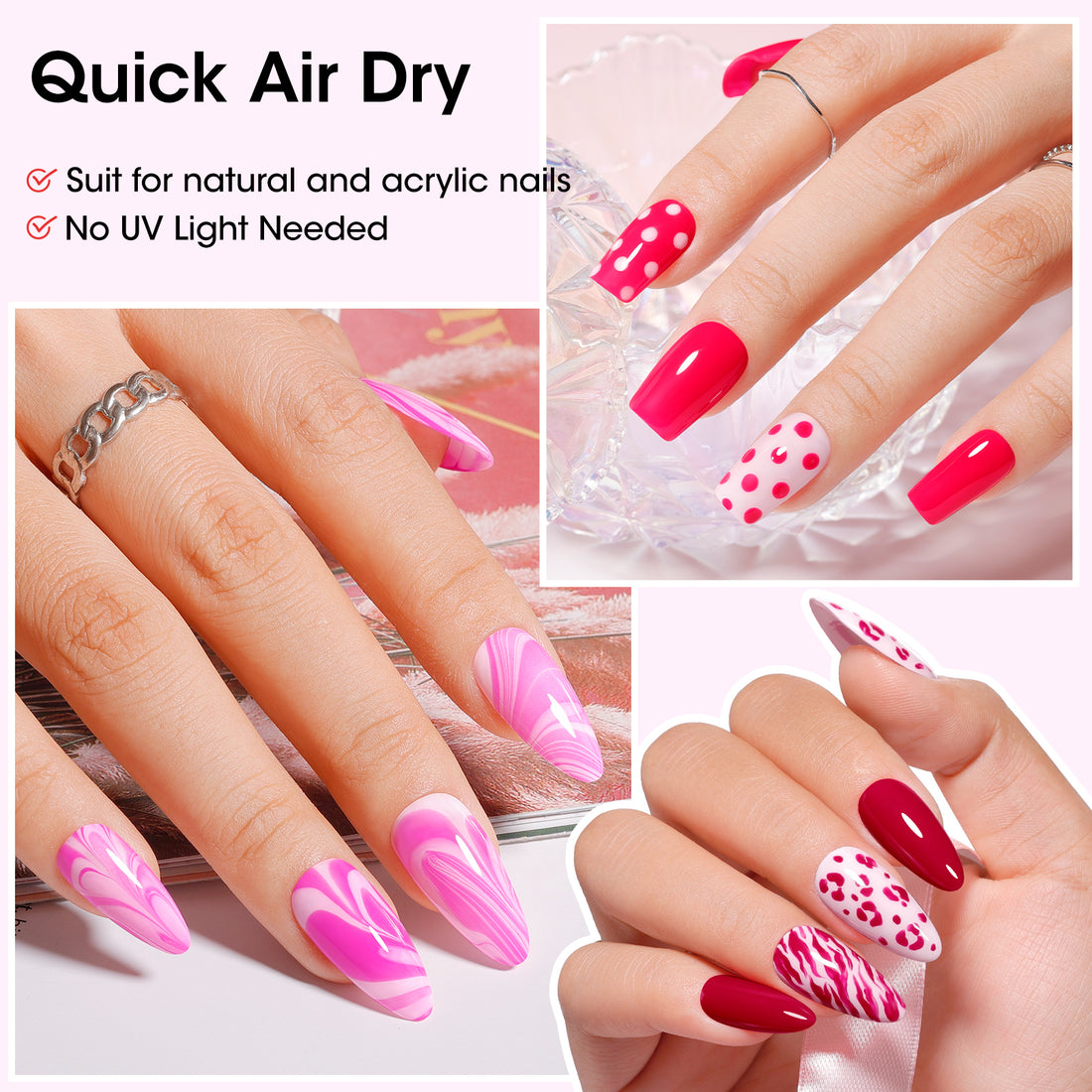Gellen Nail Polish, Quick Air Dry 6 Colors Nail Lacquer Set Romantic Pink Nail Polish Set for Nail Manicure DIY Art Home, No UV Light Needed, 0.33 Fl.oz
