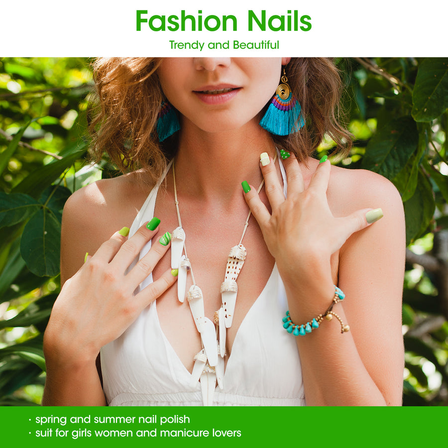 Gellen Nail Polish, Quick Air Dry 6 Colors Nail Lacquer Set Summer Emerald Green Trendy Nail Polish Kit for Nail Manicure DIY Art Home, No UV Light Needed, 0.33 oz Each Bottle