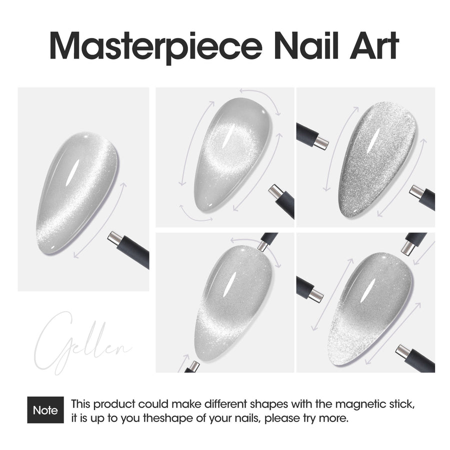 Gellen Cat Eye Gel Nail Polish, 18ml Gel Polish with Magnet Stick, Magnetic Shimmer Glitter Holographic Nail Polish Soak Off LED Gel for Nail Art DIY, Diamond Silver