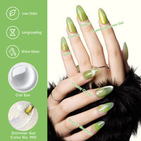 Gellen 6×8ml Gel Nail Polish Kit with Magnet, Natural 4 Effects Cat Eye & Blooming & Shimmer & Nude Gel Polish Set, Soak off Nail Gel At Home Salon Use, Yellow Green Blue Series