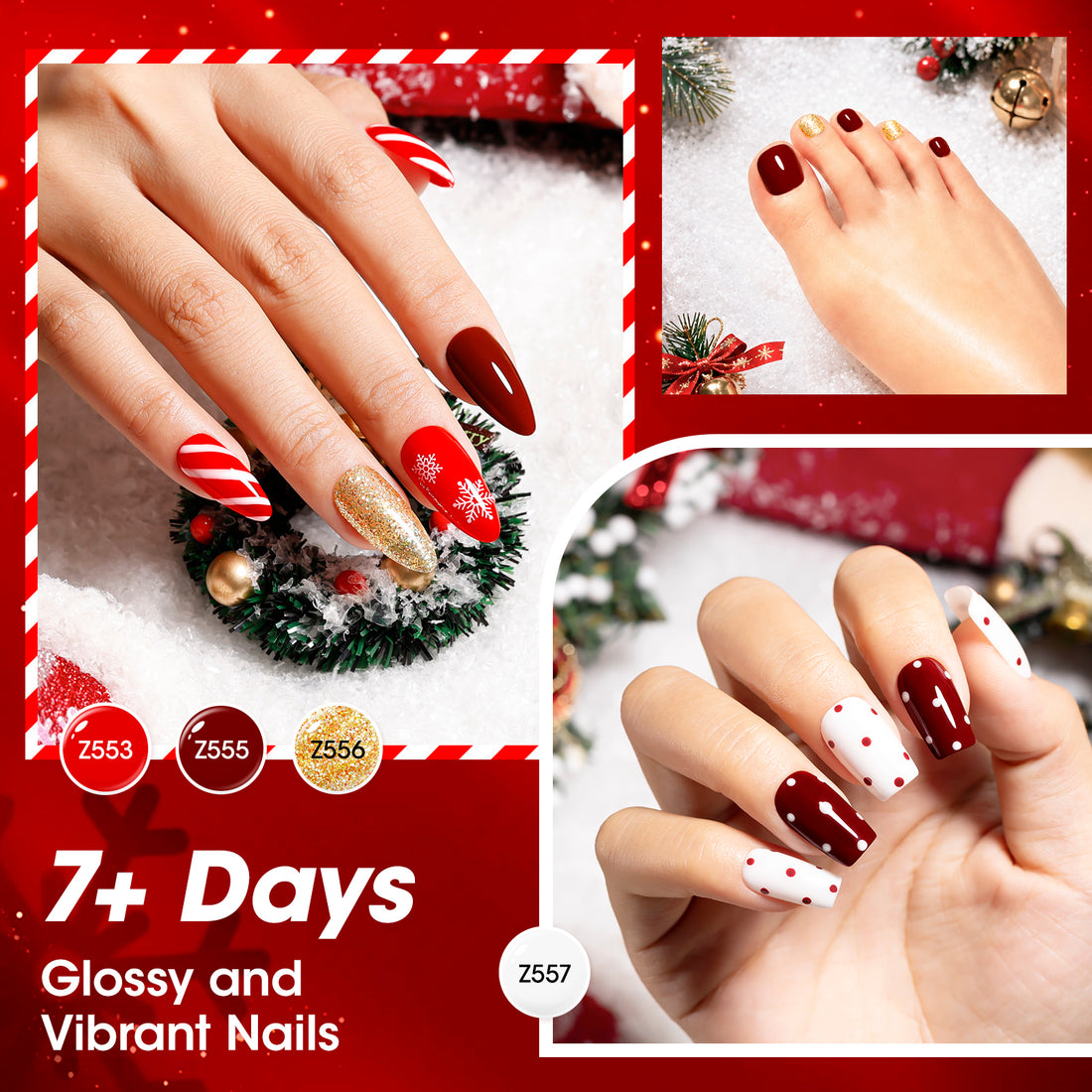 Gellen Quick Dry Nail Polish, 6Colors Christmas Red Gold Glitter Collection Regular Nail Polish Set No UV Light Needed for Finger Toe & Fake Nails Home Salon DIY Nail Art