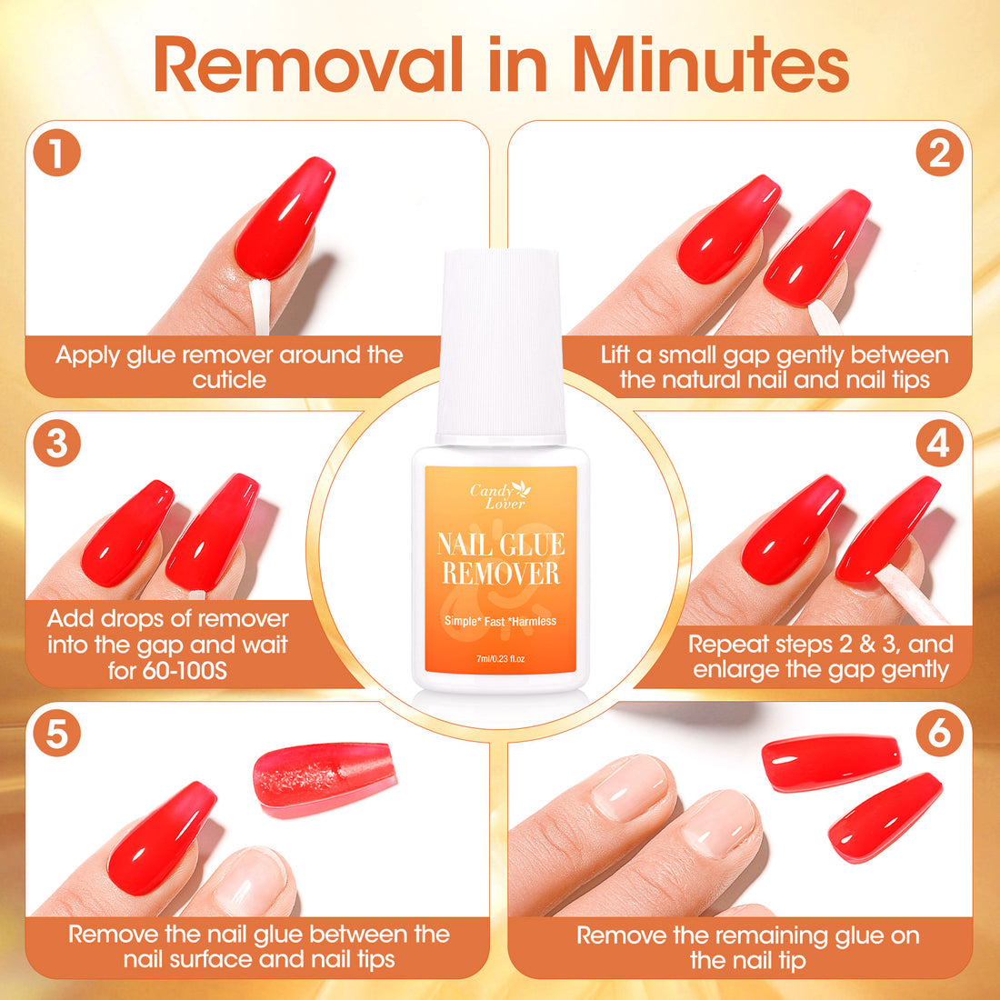 Candy Lover Nail Glue and Glue Remover for Press on Nails, Air Dry Nail Glue and Acrylic Nail Glue Remover Set for Fake Nail Tips, 0.23 fl oz Each