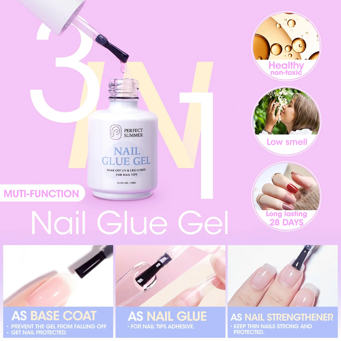 Perfect Summer Nail Tips and Glue Gel Kit, 504Pcs Almond Clear False Nail Tips, 3 in 1 Nail Glue Gel, Portable UV Nail Lamp, Gel Nail Extension Kit, Acrylic Nail Kit