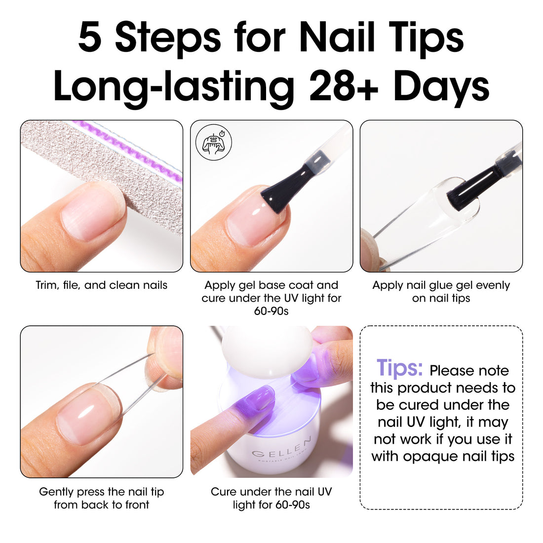 Gellen 100ML Nail Glue Gel for Nail Tips, 4-in-1 UV Light Needed Nail Gel As Base Gel, As Rhinestone Glue for Nail Art, As Nail Tips Glue for Press on Acrylic and False Nails and As Strengthener Gel