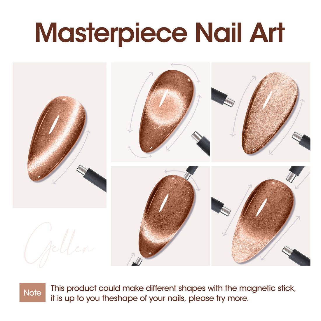 Gellen Cat Eye Gel Nail Polish, 18ml Gel Polish with Magnet Stick, Magnetic Shimmer Glitter Holographic Nail Polish Soak Off LED Gel for Nail Art DIY, Champagne Brown