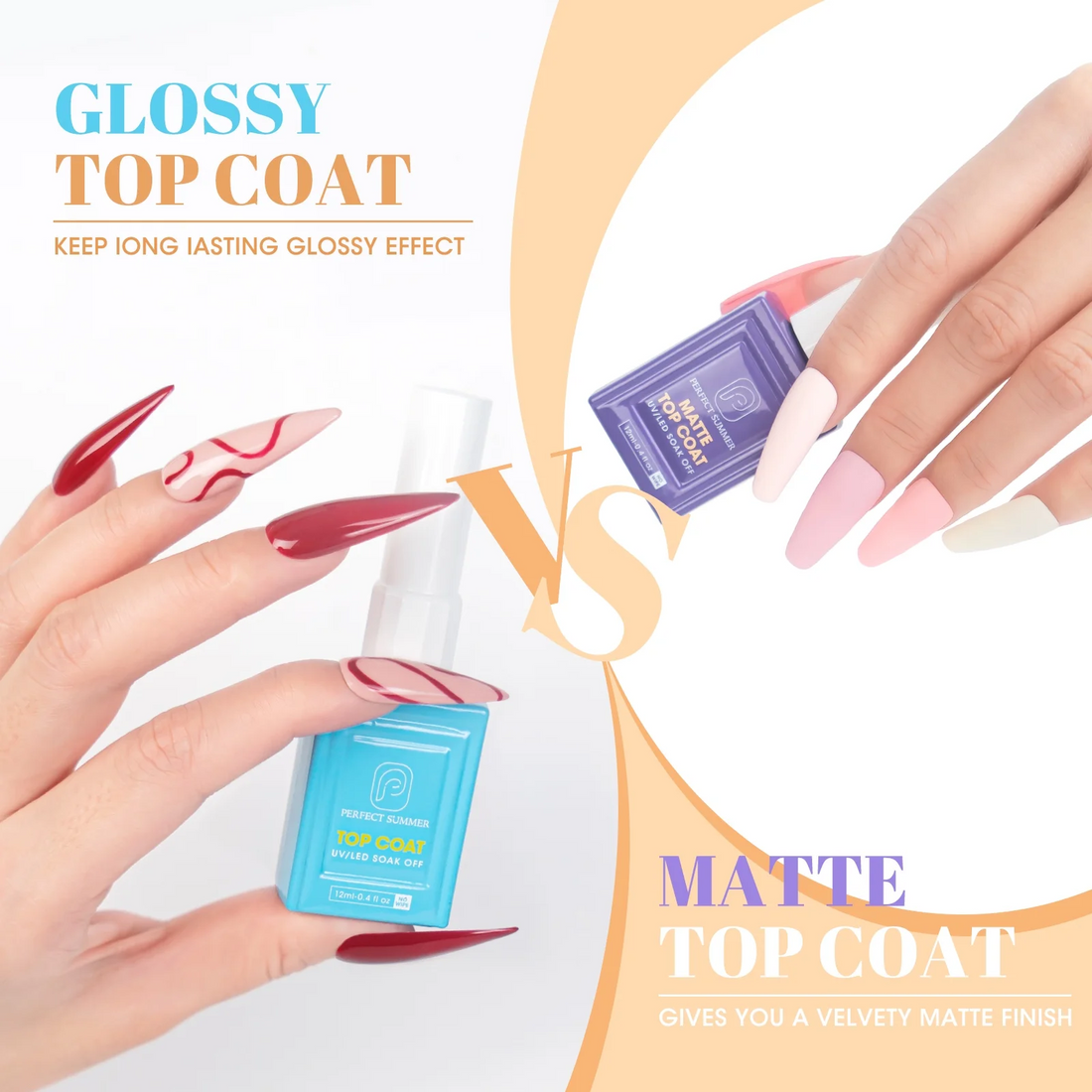 Perfect Summer Gel Top Coat and Base Coat Nail Polish with Nail Strengthener Gel Set, No Wipe UV LED Soak Off Nail Gel Polish, Shiny Glossy Clear Matte Finish, Top Coat Base Coat Manicure