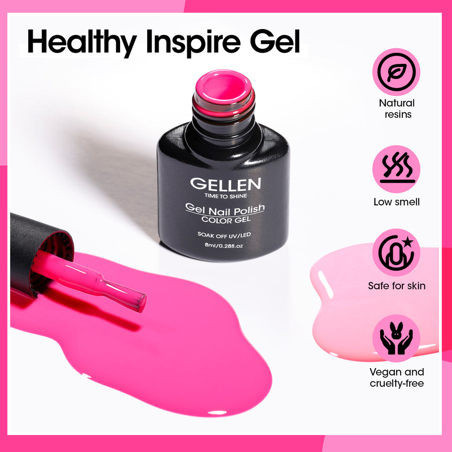 Gellen Pink Gel Nail Polish, 6 Colors Hot Pink Baby Pink White Gel Polish Set Neon Pink Light Pink Soak Off Nail Gel Kit for Valentine's Day Nail Art Home Diy Manicure