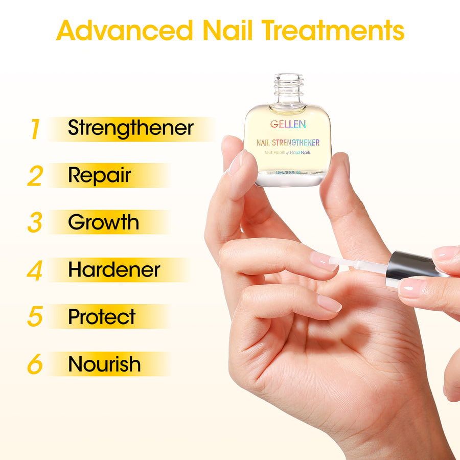 Gellen 15ml Nail Strengthener, Air Dry Clear Finish Nail Growth Strengthener for Thin Weak and Damaged Nails Repair Solution with Protein Keratin Calcium Nourish Nail Care Treatment, Ginger Scented