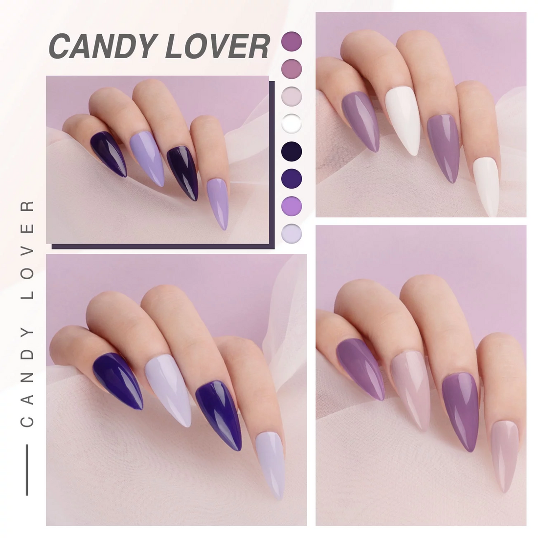 Candy Lover Gel Nail Polish Kit with Top Base Coat, 6 Purple Colors Set with Top Coat Base Coat, Quick Dry, Long-lasting, UV Gel Polish, No Wipe Soak Off Nail Polish, Nail Art Gift for Women Girls