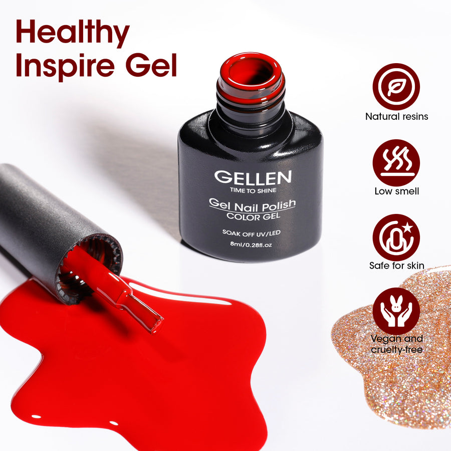 Gellen Red Gel Nail Polish, 6 Colors Red Burgundy Glitter Gel Polish Set Snow White Gold Silver Sparkle Soak Off Nail Gel Kit for Christmas Nail Art Home Diy Manicure