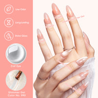 Gellen 6×8ml Gel Nail Polish Kit with Magnet, Natural 4 Effects Cat Eye & Blooming & Shimmer & Nude Gel Polish Set, Soak off Nail Gel At Home Salon Use, Orange Yellow Pink Series