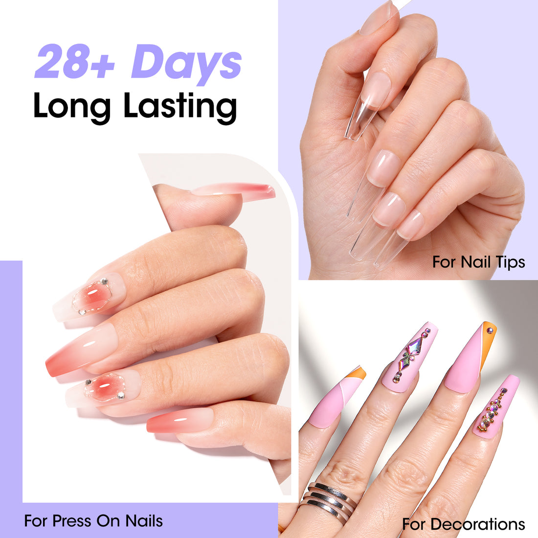 Gellen Lamp-Free Semi Solid Nail Glue for Press on Nails, Soak off Gel Nail Glue Remover for False Acrylic Nails, Super Strong Gel Glue Quick Removal Kit