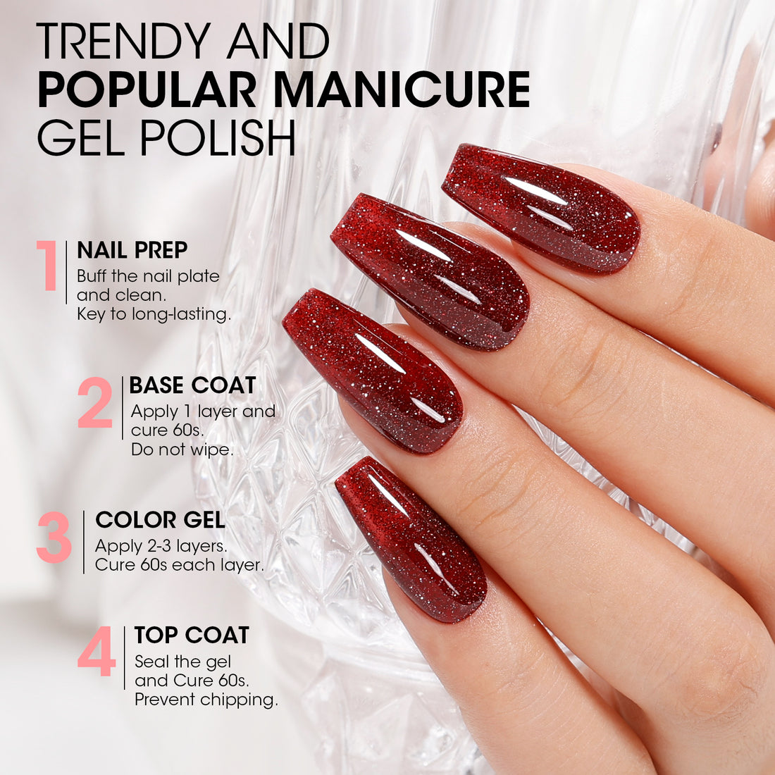 Gellen Glitter Gel Nail Polish, 18ml Burgundy Gel Polish No Wipe Soak Off Long Lasting Glossy UV Gel for Salon Manicure Nail Art, Christmas Gifts for Women Girls