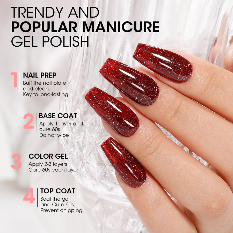 Gellen Glitter Gel Nail Polish, 18ml Burgundy Gel Polish No Wipe Soak Off Long Lasting Glossy UV Gel for Salon Manicure Nail Art, Christmas Gifts for Women Girls