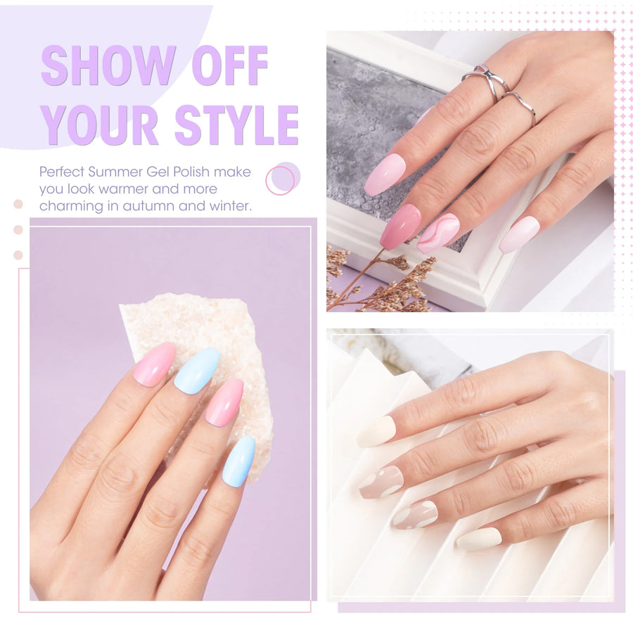 Perfect Summer Gel Nail Polish, 12 Colors Gel Polish Macaron Light Nude Soak Off UV Nail Polish Gel, Manicure DIY Salon Nail Art Gift for Women Girls