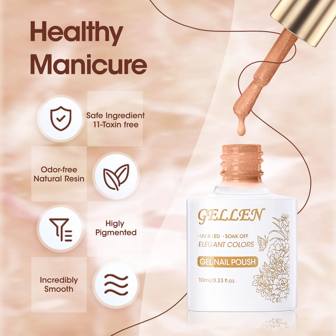 Gellen Glitter Gel Nail Polish Kit, 6 Classics Sparkle Neutral Colors Soak off Manicure Kit, Nail Art Design Salon at Home Gifts for Women Girls