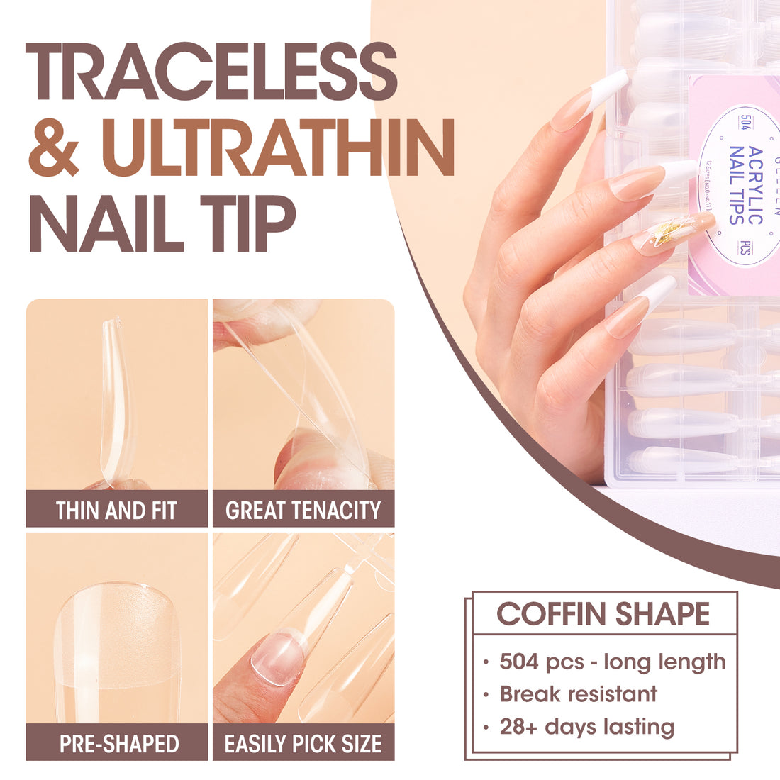 Gellen Gel Nail Polish Kit, 8 Nudes Pink Brown Colors Gel Polish Set With 36W UV Light Nail Dryer, 504Pcs Coffin Fake Nails Tips Glue Gel Nail Prep Kit, Gel Top and Base Coat, Manicure Tools