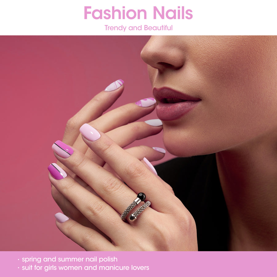 Gellen Nail Polish, Quick Air Dry 6 Colors Nail Lacquer Set Lavender Purple Trendy Nail Polish Kit for Nail Manicure DIY Art Home, No UV Light Needed, 0.33 oz Each Bottle