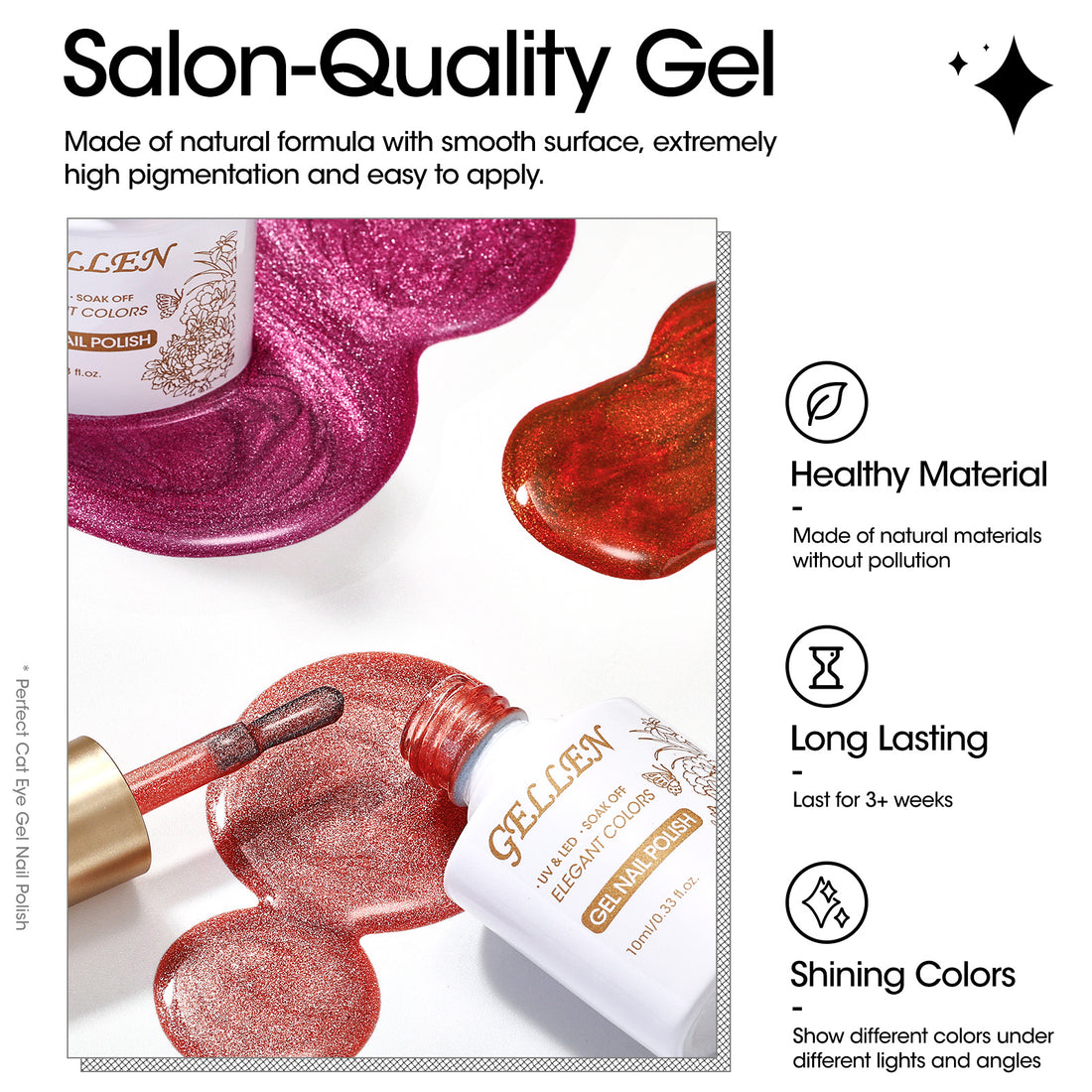 Gellen Cat Eye Gel Nail Polish Kit, 6 Colors Glitter Red Pink Cat Eye Gel Polish with Magnet, Soak off UV/LED Nail Gel Kit, Salon Nail Art Valentine Gifts for Women
