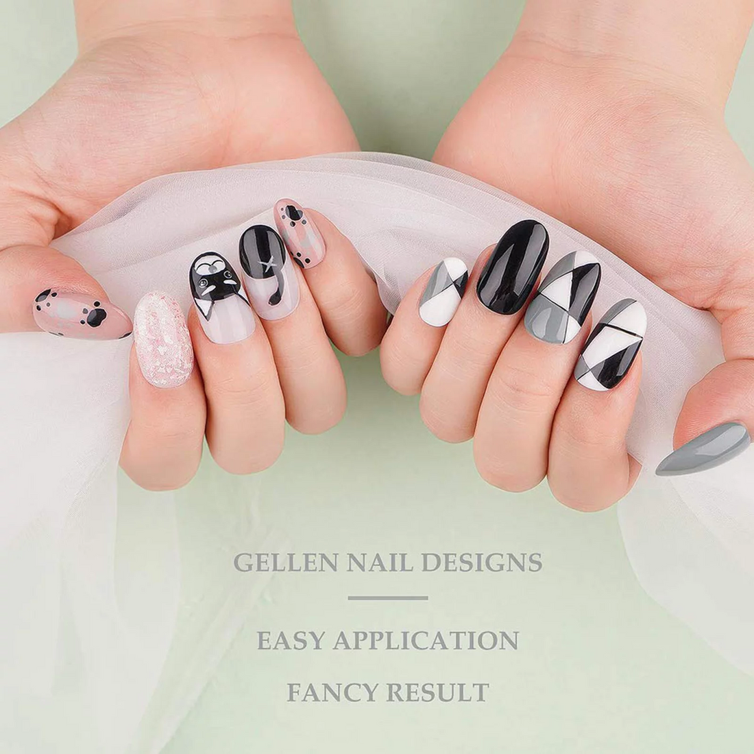 Gellen Gel Nail Polish Kit with Black White Grey Gel Polish, Glitter Pink Nail Polish, Soak off Gel Nail Kit for DIY Home Gel Manicure Set, 6 Colors Gel Nail Polish Kit for Nail Art