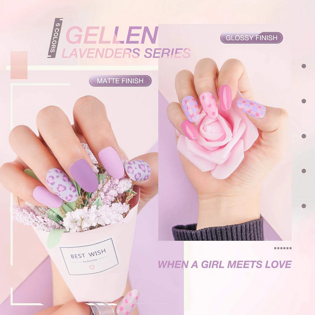 Gellen Gel Nail Polish Kit - 6 Colors Lavenders Series with Violet, Lilac, Rose, Pink Popular Nail Gel Colors for DIY Home Gel Manicure Set Nail Art