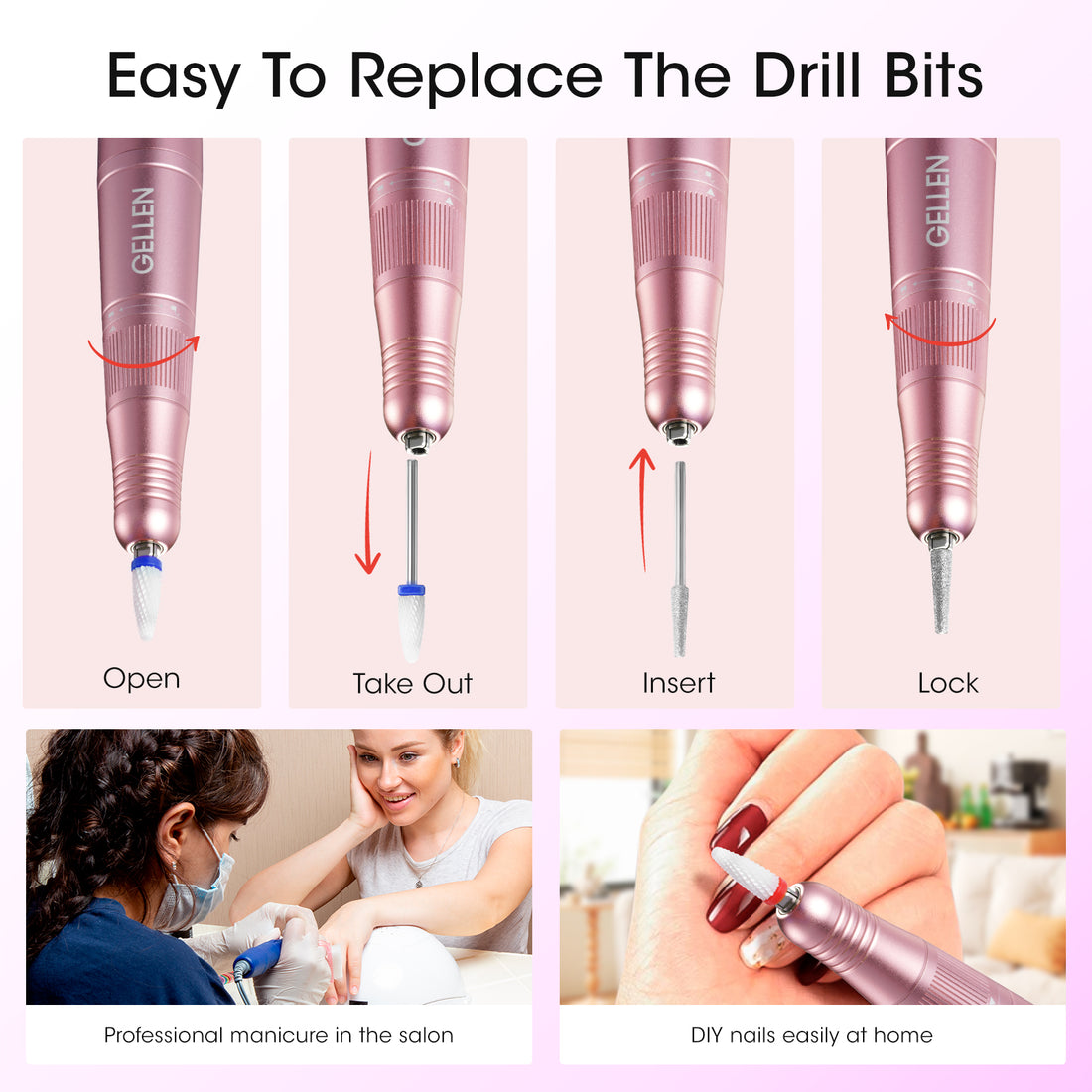 Gellen Cordless Electric Nail Drill, 11 in 1 Professional Nail File Kit, Rechargeable Pedicure Manicure Nail Drill Kit 35000 RPM Portable Efile Set