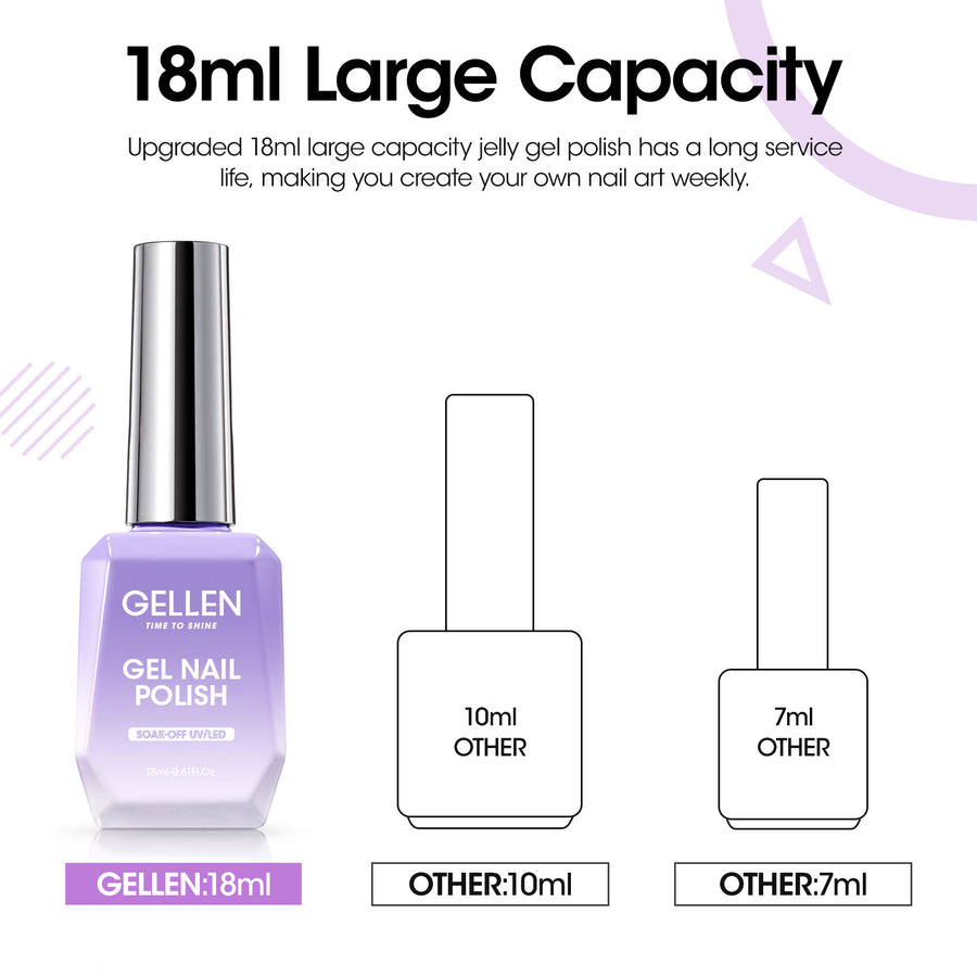 Gellen Jelly Gel Nail Polish, 18ML Sheer Bright Purple Gel Polish UV Light Soak off Translucent Nail Polish Salon Manicure DIY Nail Art, Christmas Gifts for Women Girls