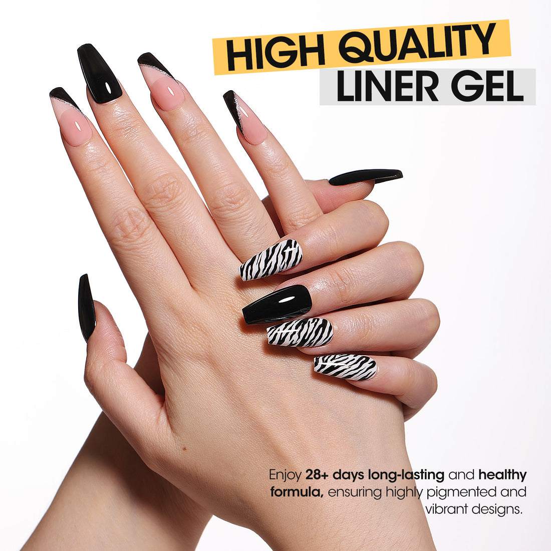 Gellen Gel Liner Nail Polish, 2 Colors Black White Nail Art Gel Nail Polish Set, Gel Polish Soak Off UV Cure Gel Built Thin Nail Brush Christmas Gifts for Women