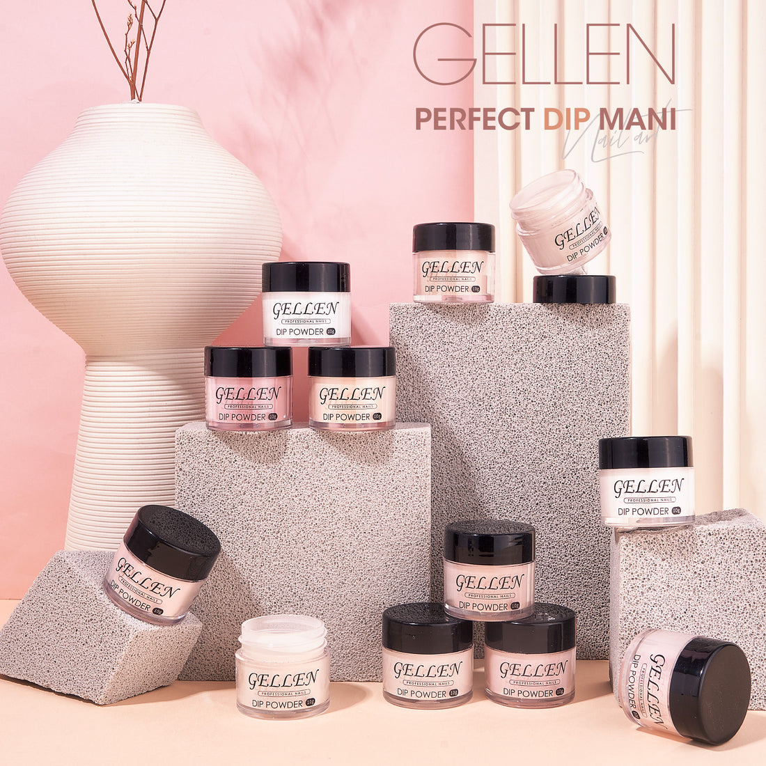 Gellen Dip Powder Nail Kit, 12 Colors Nudes Pink Brown Grey Dip Nail Powder Kit with Dust Brush and Nail File, Nail Art Fall Nudes Series Dip Powder Set
