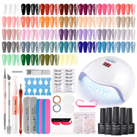 Gellen 71Pcs Gel Nail Polish Kit with 54W UV Light, 32Colors Mist & Sparkle All Seasons Hema-Free Gel Polish Set with 5pcs Functional Gel Top Base Coat, Nail Art Salon Manicure for Women