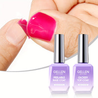 Gellen Gel Peelable Base and Glossy Top Coat Set, 2Pcs 18ML No Wipe Glossy Gel Top Coat, Clear UV Base Coat Gel Nail Polish, Soak Off Gel Base Top Coat Nail Art