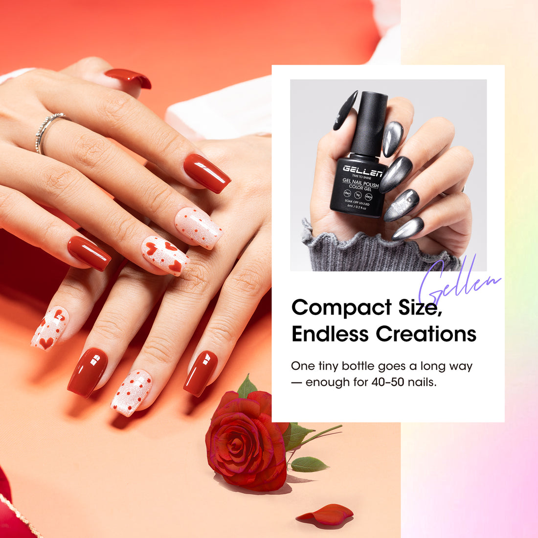 Gellen 24Pcs Gel Nail Polish Set, 20Colors All Seasons Gel Polish with Base Coat & Glossy Matte Cateye Top Coat, HEMA TMPTA TPO 3-Free Red Pink Green White UV Cured Soak off Nail Kit for Women